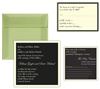 Kari Lind Creations, Overland Park — Wedding Invitation set... a Square Invitation with a smaller square reception card.  Response was 3.5x5 and included an interior green vellum envelope and an outer ivory envelope. This set cost $3.50 each.