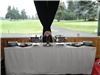 LinenTablecloth - Washington, Washington — Buffet table with black napkins and 70" x 120" white rectangle tablecloth.
