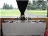 LinenTablecloth - Sacramento, Sacramento — Buffet table with black napkins and 70" x 120" white rectangle tablecloth.