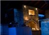 Entire Facility, Stone Creek Terrace, Frisco — Stone fireplace lit up at night on patio