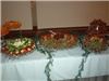 Simply DelecTable Catering - Duncan, Duncan — Fruit skewer and vegetable tray with vegetable dips and chocolate dipping sauce for the fruit.