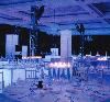 Custom Call Productions, Glen Burnie — Purple Led Uplighting , with technobeams in center on truss stands used as effects