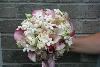 Flowers by Mary Beth Bartel, Portland — Victorian Bridal Bouquet:  pink and white calla lilies, orchids, roses and stephanotis