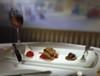 Harbor Room, '21' Club, New York — Seared Foie Gras with spiced peanuts, strawberry and black pepper.