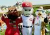 The Beach Waterpark, Mason — Shivers and Miles take a second to get a quick photo with Mr. Red