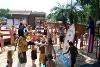The Beach Waterpark, Mason — Shivers has fun with kids at Family Friday's games and activities