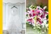 Photography by Ginevre, Canmore — Wedding dress and bouquet.