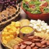 Red Hot & Blue - Irving, Irving — Red Hot and Blue Sliced Sausage and Cubed Cheese Platter - Served with gourmet crackers and Hoochie Coochie Mustard.  Shown with with Tossed Salad and Cookies & Brownies Tray.
